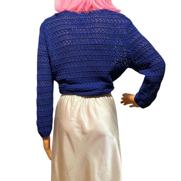 Blue crochet tie-front bolero shrug cardigan medium - Picture 6 of 12